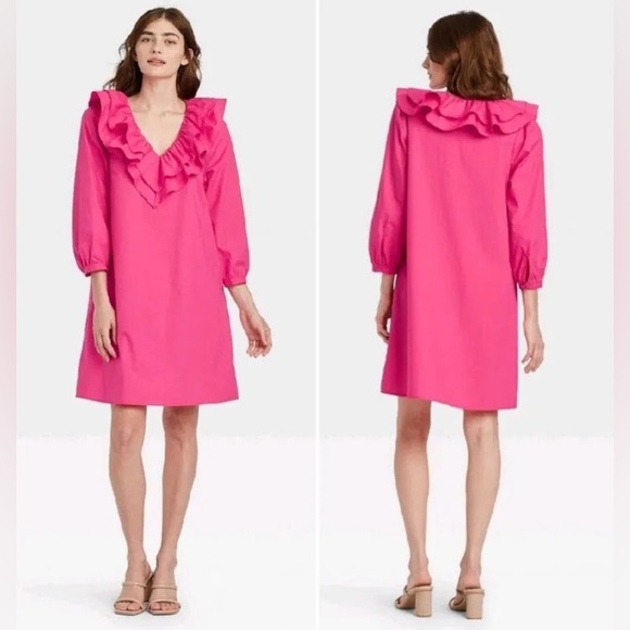 Who What Wear Dresses & Skirts - Who What Wear Long Sleeve Balloon Dress Pink Ruffle